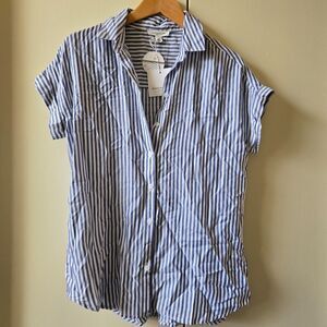 Beachlunchlounge - Blue Stripe Button-Up Tunic Shirt XS NWT Lyocell